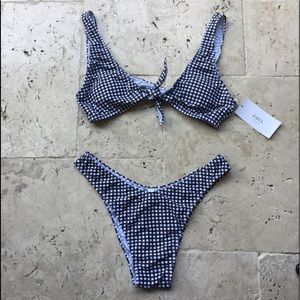 Zaful Front tie gingham cheeky bikini set.